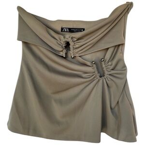 Zara Olive Green Crop Top Dressy Strapless XSmall